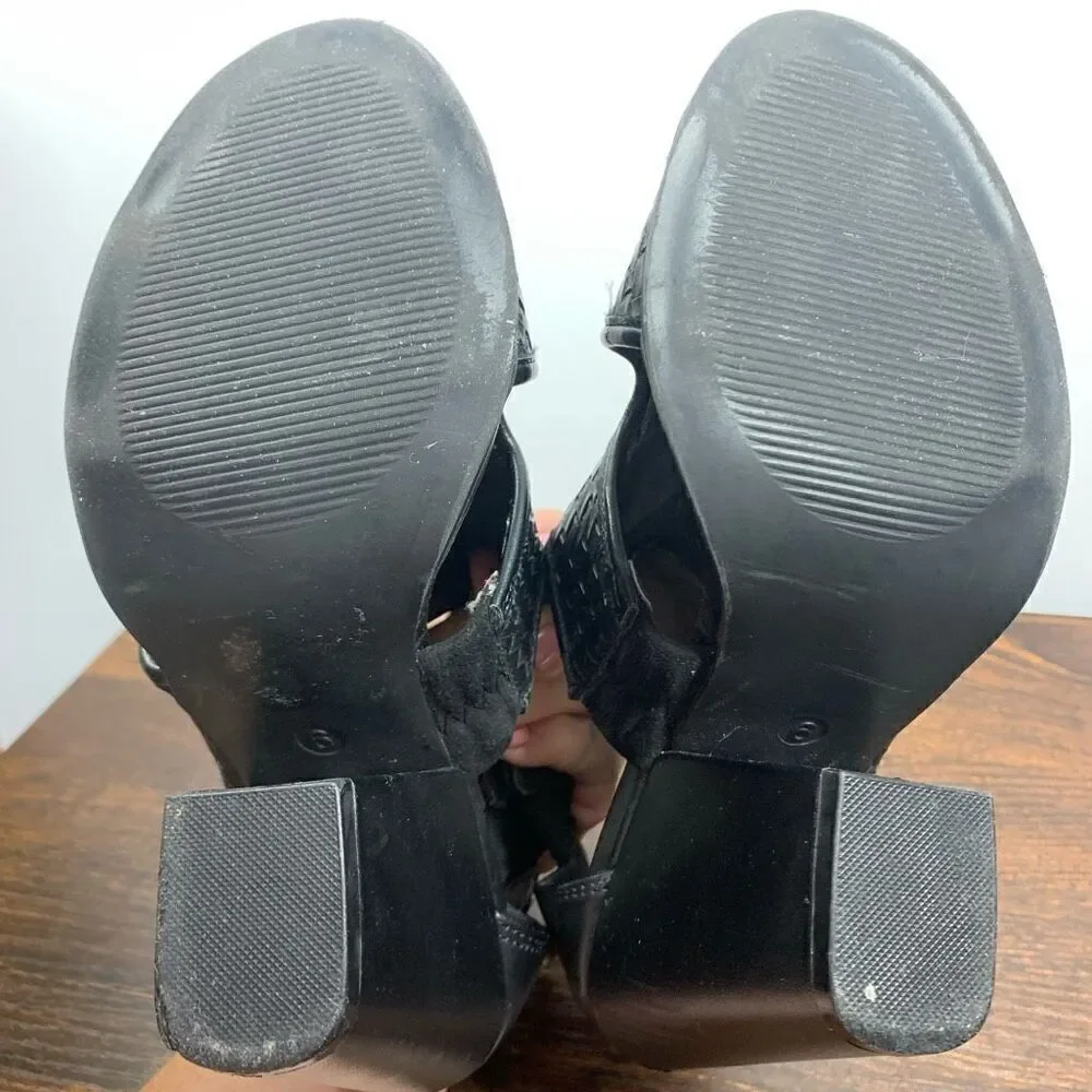 C est 1946 Women's Leather Zip Up Open Toe Ankle Block Heel Boots Black Size 6
